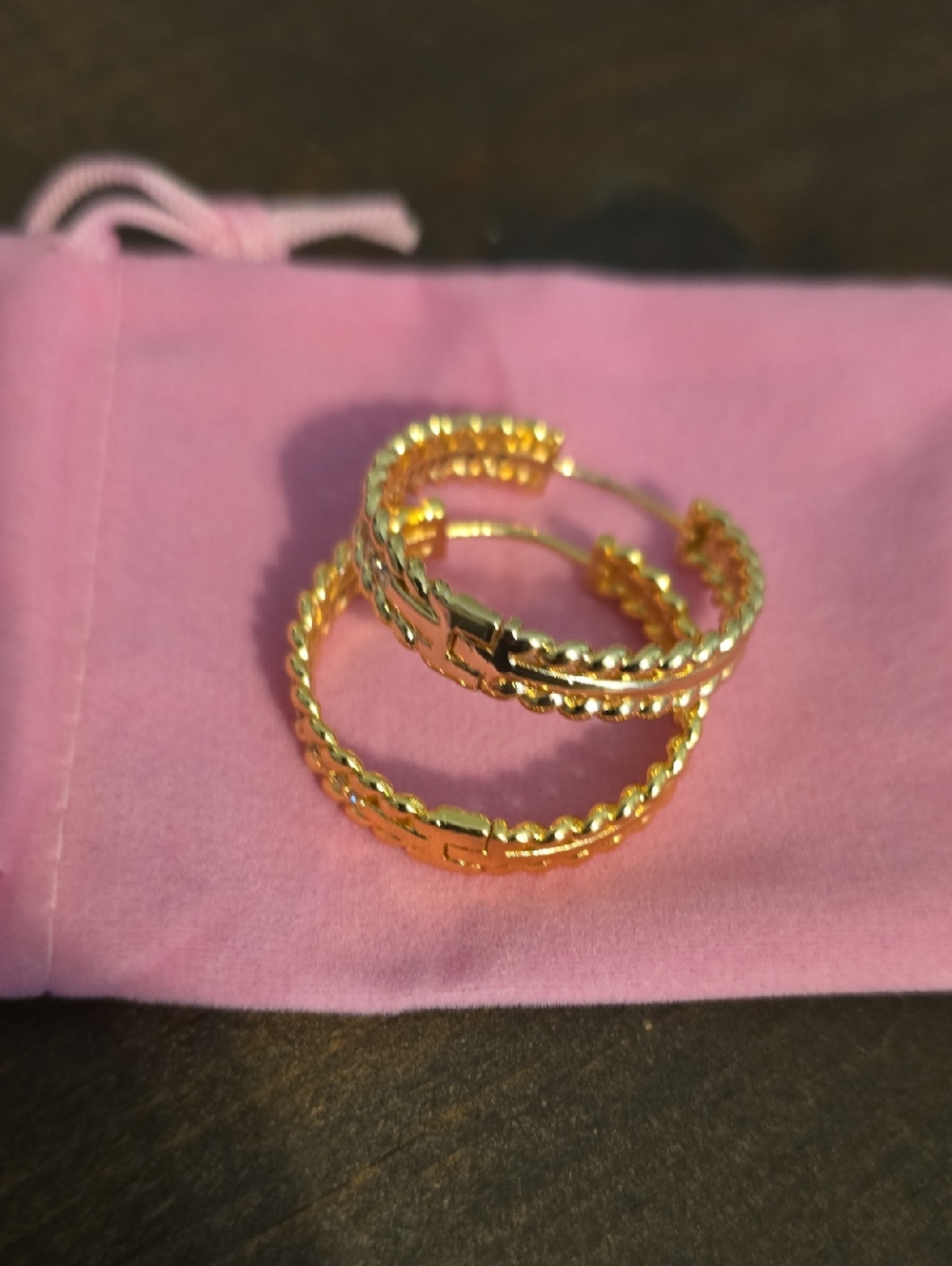 Gold Textured Hoop Earrings - Women Jewelry